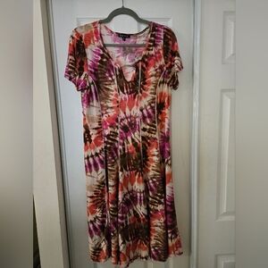 Sami & Jo Pink Orange Tie-Dye Keyhole Dress